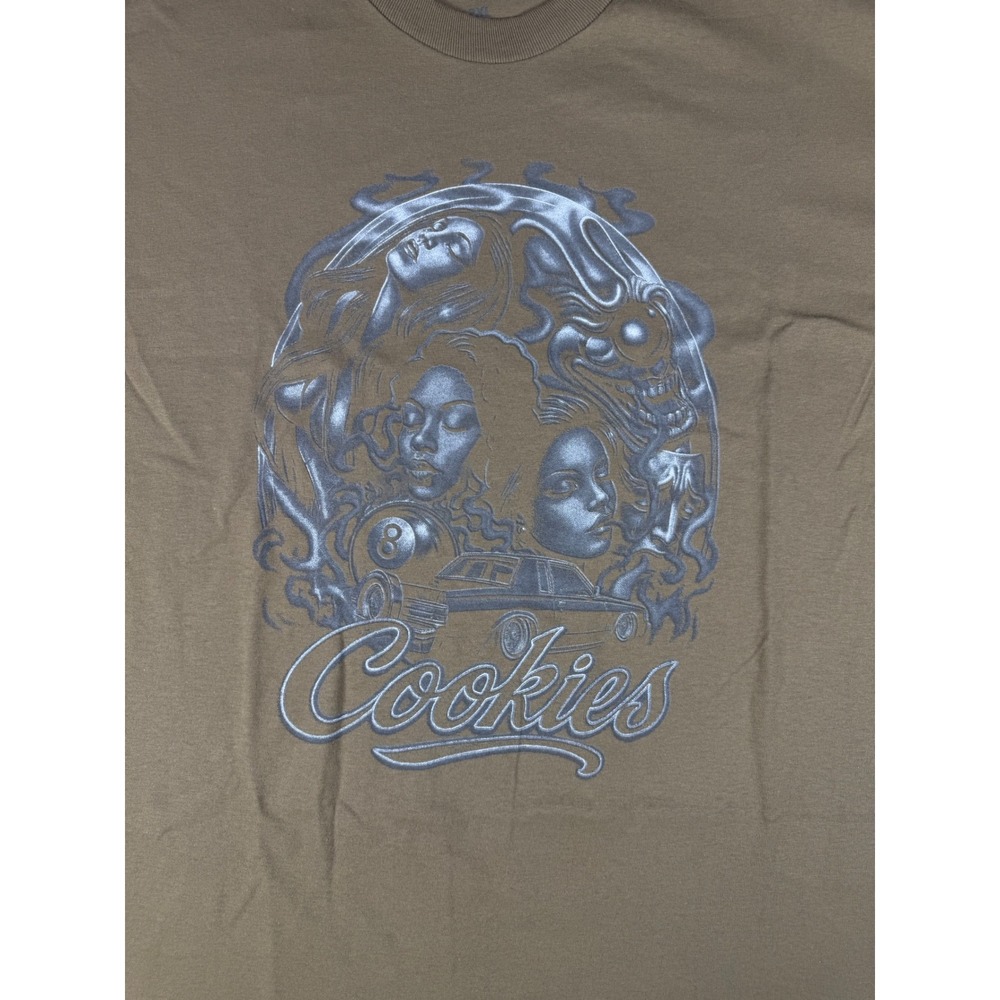 Cookies SF Mens 2XL Graphic T-Shirt Tan Khaki Streetwear 8-Ball Car Smoke Tee